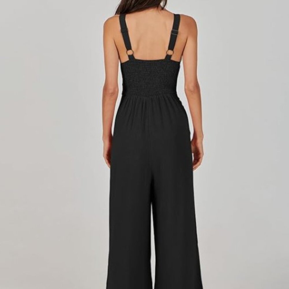 NWOT Jumpsuit Wide Leg Sleeveless V Neck Casual Dressy Linen, size S - Picture 2 of 5